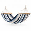 Amaca a righe blu, bianche, grigie e beige con barre in legno, 200 × 100 × 2 cm