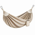 Amaca sospesa beige e marrone a righe 200 × 150 × 1 cm con tasca e moschettoni