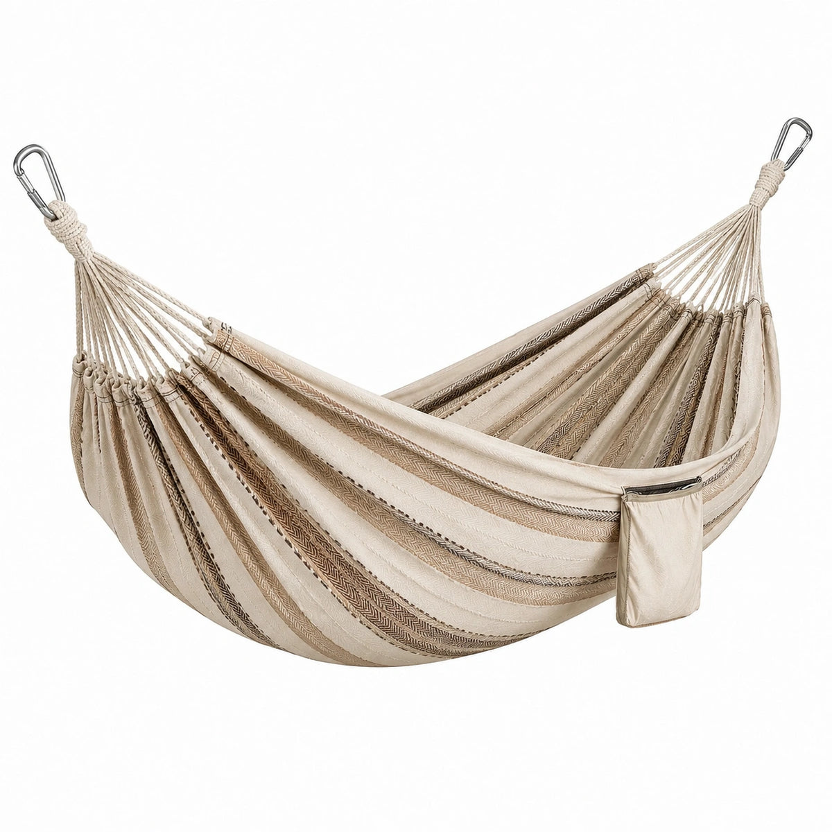 Amaca sospesa beige e marrone a righe 200 × 150 × 1 cm con tasca e moschettoni