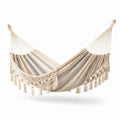 Amaca sospesa beige e grigia con frange in stile bohémien, 200 x 150 x 1 cm