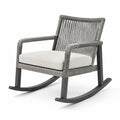 Poltrona a dondolo da esterno in metallo e corda sintetica grigia con cuscino crema, 75 × 95 × 90 cm