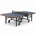Tavolo da ping pong pieghevole con ruote, rete inclusa, nero e marrone, 274 × 152,5 × 76 cm
