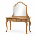 Toeletta classica in legno marrone con specchio sagomato, 2 cassetti e gambe curve, 110 × 45 × 145 cm