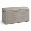 Baule da giardino in resina tortora effetto legno con coperchio, 120 × 55 × 60 cm