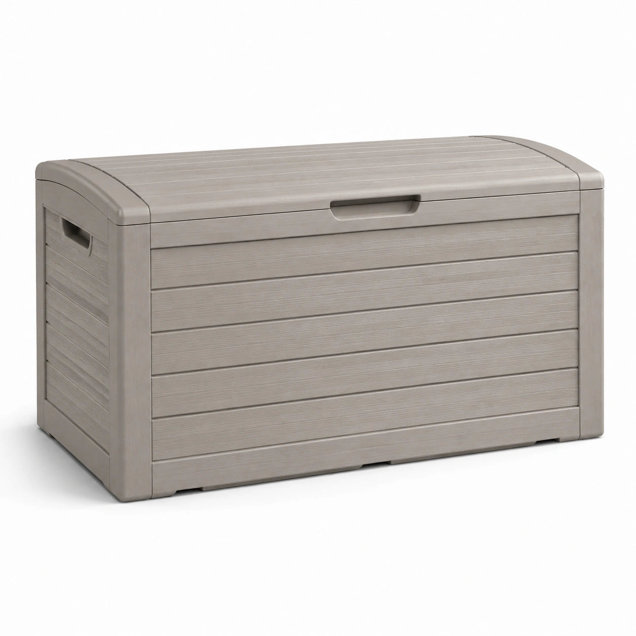 Baule da giardino in resina tortora effetto legno con coperchio, 120 × 55 × 60 cm