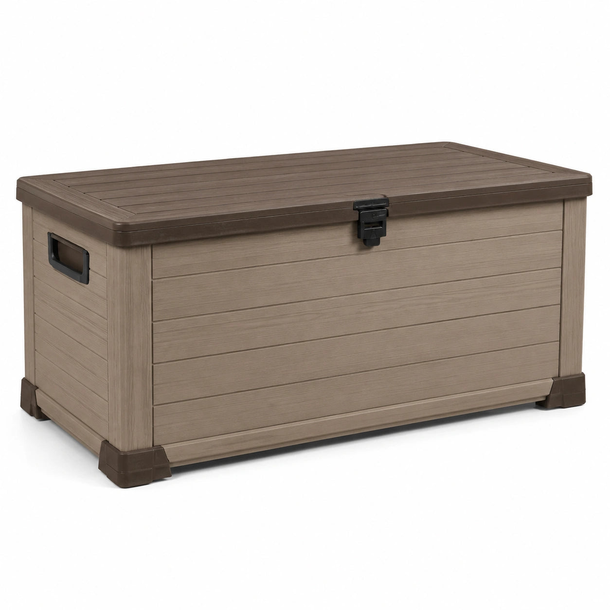 Baule portaoggetti da esterno in plastica tortora e marrone scuro con chiusura, 120 × 55 × 60 cm