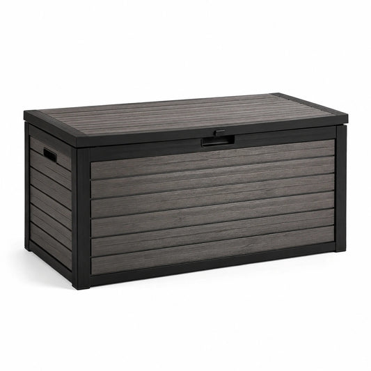 Baule portaoggetti da esterno in resina grigio antracite e nero, 120 × 55 × 63 cm, con coperchio