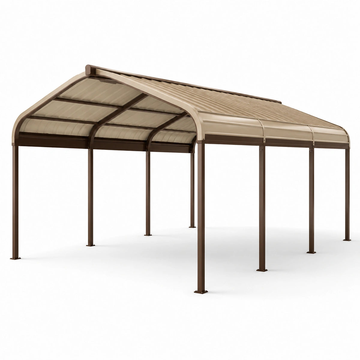 Tettoia per auto 600 × 300 × 250 cm in alluminio e policarbonato, marrone e beige, con copertura curva