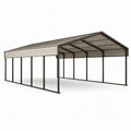 Carport doppio in acciaio marrone e grigio con tetto a due falde, 600 × 600 × 300 cm