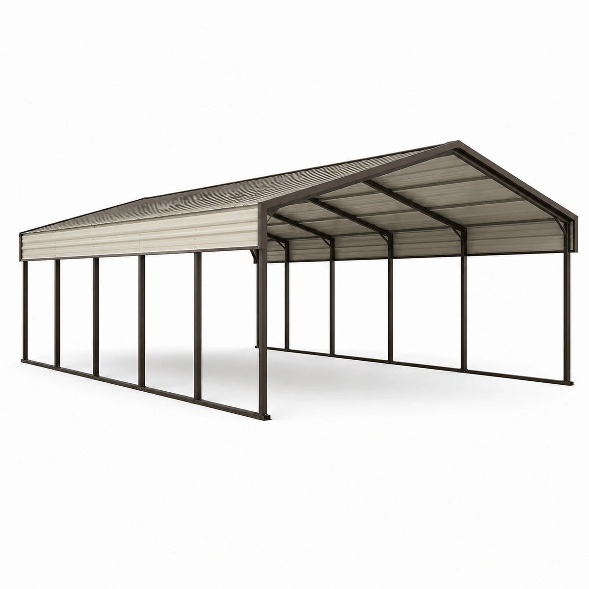 Carport doppio in acciaio marrone e grigio con tetto a due falde, 600 × 600 × 300 cm