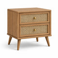 Comodino in legno marrone naturale e rattan con 2 cassetti, 60 × 40 × 65 cm, stile rétro