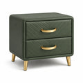 Comodino moderno in similpelle verde scuro con 2 cassetti e dettagli oro, 55 × 40 × 58 cm