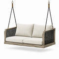 Divano sospeso da giardino a 2 posti, 152 × 84 × 76 cm, in legno, corda e tessuto beige, grigio tortora, nero e bronzo