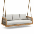 Divano sospeso da giardino a 3 posti 200 × 85 × 65 cm in legno naturale con cuscini beige e corde marroni