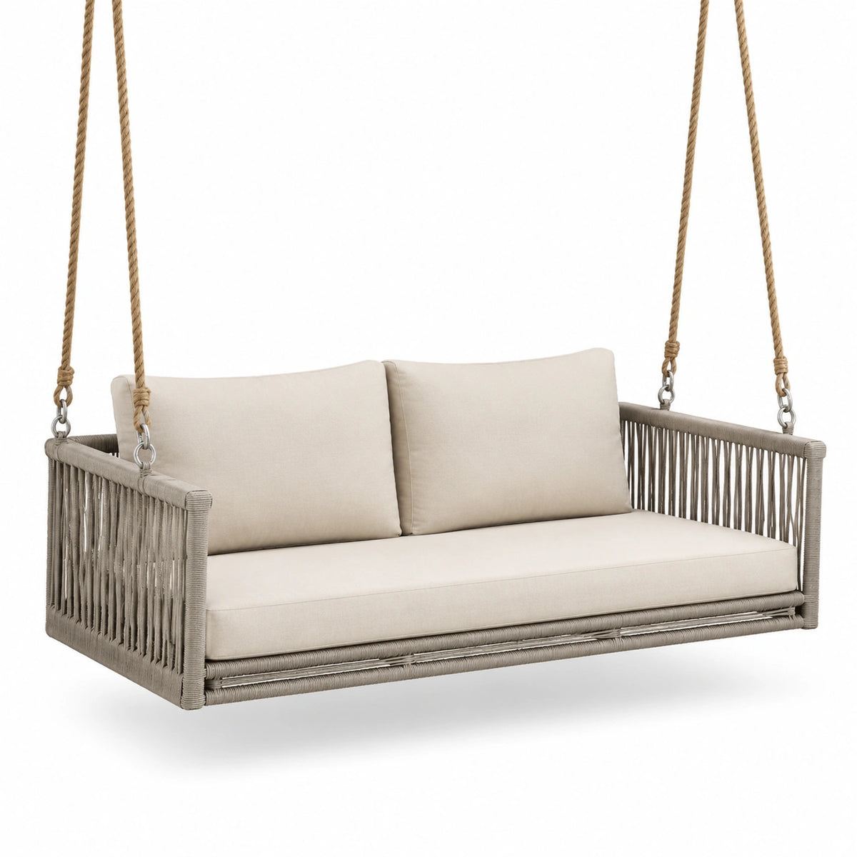Divano sospeso da giardino a 3 posti, 190 × 85 × 65 cm, beige e tortora