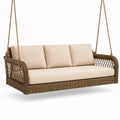Divano sospeso da giardino a 3 posti, 200 × 85 × 70 cm, effetto rattan marrone e cuscini beige