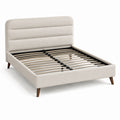 Letto matrimoniale imbottito beige con testiera alta e rete a doghe, materasso 160 × 200 cm, dimensioni 215 × 170 × 110 cm