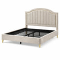 Letto matrimoniale imbottito beige e oro 160 × 200 cm con testiera scanalata