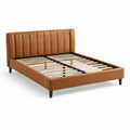 Letto matrimoniale in similpelle marrone cognac con testiera imbottita e rete a doghe, 170 × 217 × 105 cm