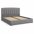 Letto matrimoniale imbottito grigio 170 × 218 × 110 cm, per materasso 160 × 200 cm, con rete a doghe