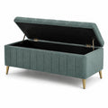Panca contenitore imbottita in tessuto verde petrolio con piedi dorati, 110 × 40 × 45 cm