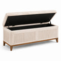 Panca contenitore imbottita 140 × 45 × 52 cm in tessuto beige con base marrone e interno nero