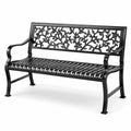Panchina da giardino a 2 posti in metallo nero con schienale floreale, 127 × 60 × 85 cm