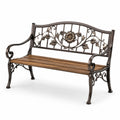 Panchina da giardino a 2 posti 127 × 56 × 87 cm, bronzo e marrone, con motivo floreale e braccioli